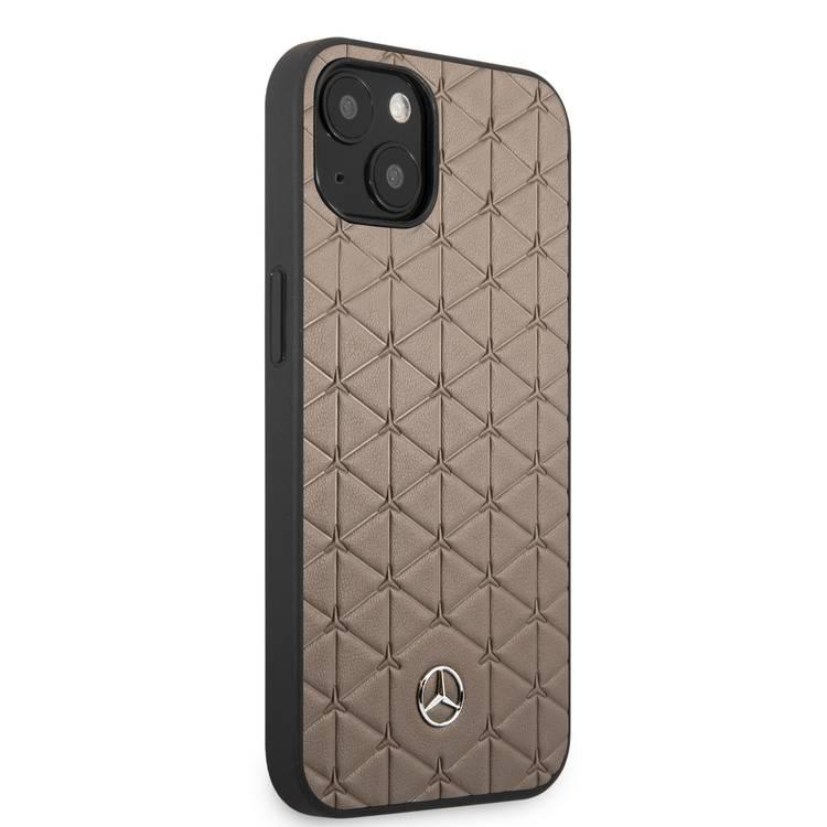 CG MOBILE Mercedes Benz Genuine Leather Hard Case Quilted Mini Stars Pattern & Embossed Lines Metal Star Logo Compatible for iPhone 13 Pro Max (6.7") Anti-Scratch, Shock Absorption Back Cover Suitable with Wireless Charging Officially Licensed