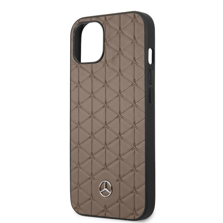 CG MOBILE Mercedes Benz Genuine Leather Hard Case Quilted Mini Stars Pattern & Embossed Lines Metal Star Logo Compatible for iPhone 13 (6.1")