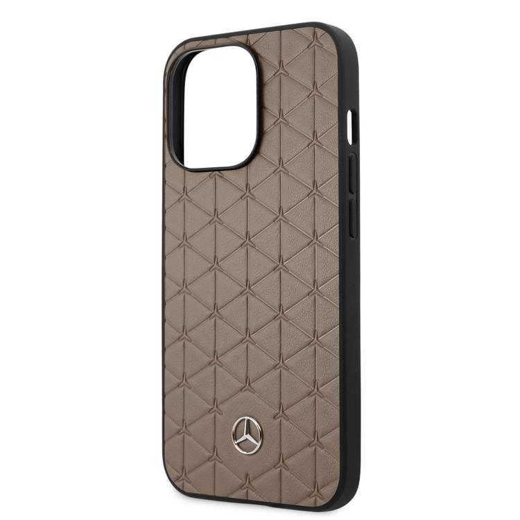 CG MOBILE Mercedes Benz Genuine Leather Hard Case Quilted Mini Stars Pattern & Embossed Lines Metal Star Logo Compatible for iPhone 13 Pro Max (6.7") Anti-Scratch, Shock Absorption Back Cover Suitable with Wireless Charging Officially Licensed