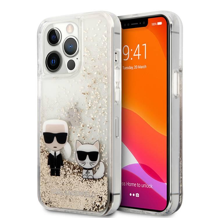 CG MOBILE Karl Lagerfeld Liquid Glitter Case Karl & Choupette Compatible for iPhone 13 Pro (6.1") Easy Access to All Ports, Anti-Scratch, Shock Absorption & Drop Protection