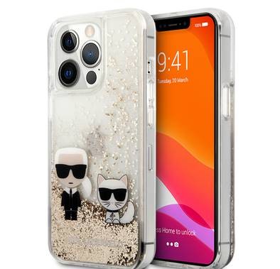 CG MOBILE Karl Lagerfeld Liquid Glitter Case Karl & Choupette Compatible for iPhone 13 Pro Max (6.7") Easy Access to All Ports, Anti-Scratch, Shock Absorption & Drop Protection
