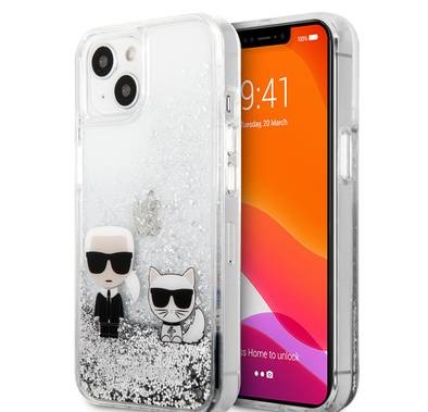 CG MOBILE Karl Lagerfeld Liquid Glitter Case Karl & Choupette Compatible for iPhone 13 (6.1") Easy Access to All Ports, Anti-Scratch, Shock Absorption & Drop Protection