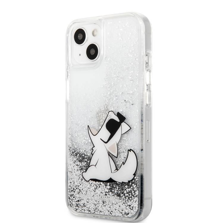 CG MOBILE Karl Lagerfeld Liquid Glitter Case Choupette Fun for iPhone 13 (6.1") Drop Protection & Shock Absorption Suitable with Wireless Chargers Officially Licensed Silver