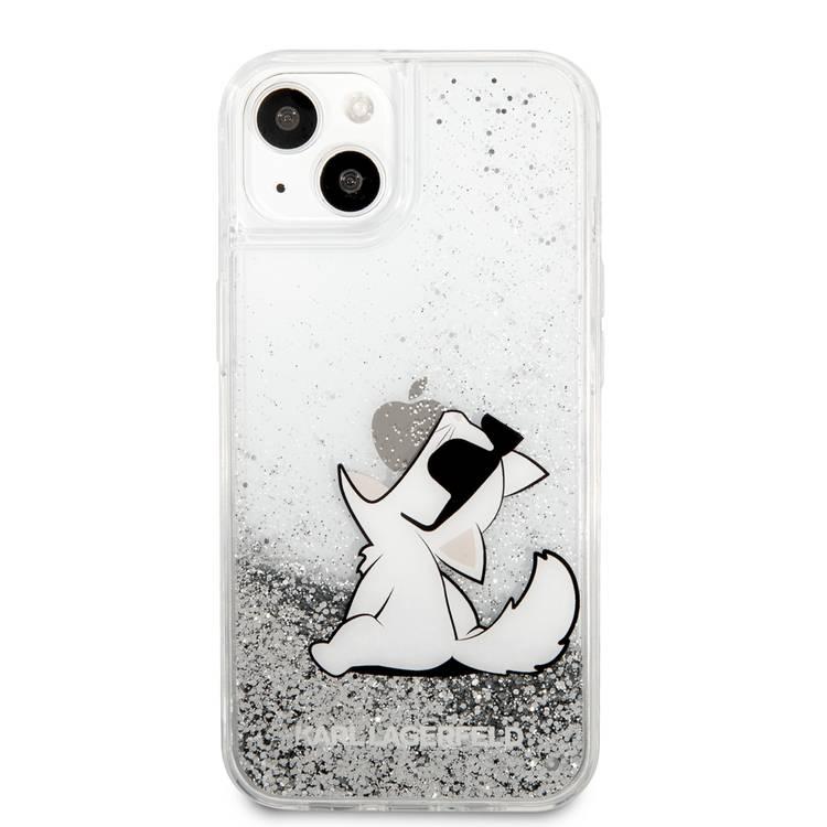CG MOBILE Karl Lagerfeld Liquid Glitter Case Choupette Fun for iPhone 13 (6.1") Drop Protection & Shock Absorption Suitable with Wireless Chargers Officially Licensed Silver