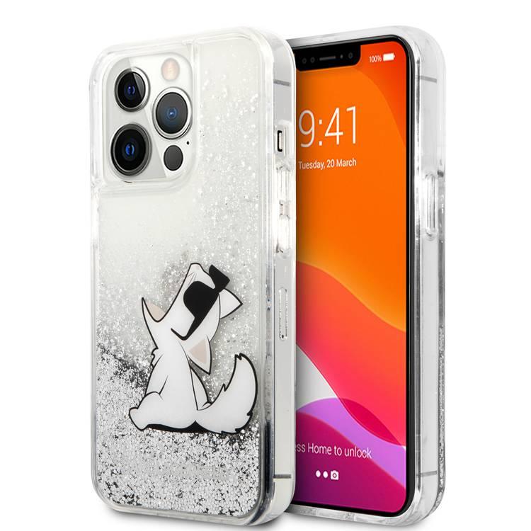 CG MOBILE Karl Lagerfeld Liquid Glitter Case Choupette Fun for iPhone 13 Pro (6.1") Drop Protection & Shock Absorption Suitable with Wireless Chargers Officially Licensed Silver
