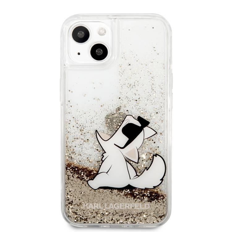 CG MOBILE Karl Lagerfeld Liquid Glitter Case Choupette Fun for iPhone 13 (6.1") Drop Protection & Shock Absorption Suitable with Wireless Chargers Officially Licensed Gold
