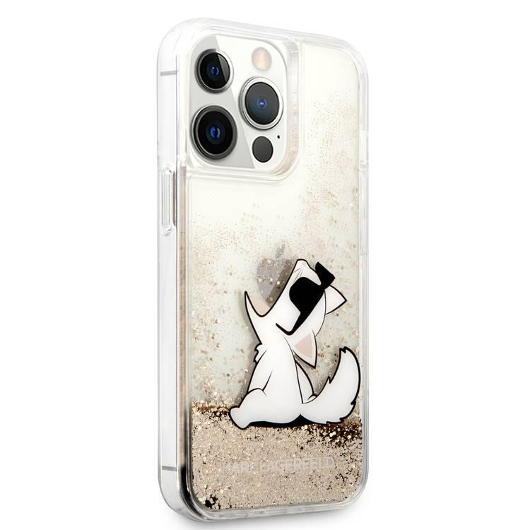 CG MOBILE Karl Lagerfeld Liquid Glitter Case Choupette Fun for iPhone 13 Pro (6.1") Drop Protection & Shock Absorption Suitable with Wireless Chargers Officially Licensed Gold
