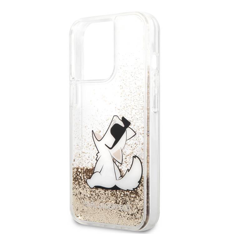 CG MOBILE Karl Lagerfeld Liquid Glitter Case Choupette Fun for iPhone 13 Pro (6.1") Drop Protection & Shock Absorption Suitable with Wireless Chargers Officially Licensed Gold