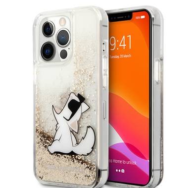 CG MOBILE Karl Lagerfeld Liquid Glitter Case Choupette Fun for iPhone 13 Pro Max (6.7") Drop Protection & Shock Absorption Suitable with Wireless Chargers Officially Licensed Gold