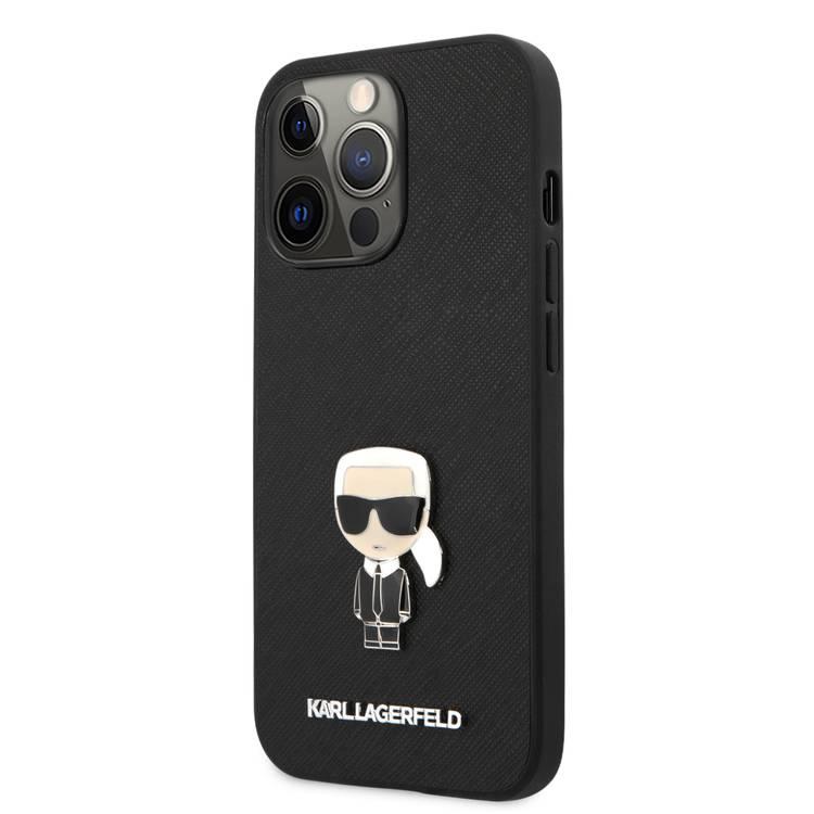 CG MOBILE Karl Lagerfeld PU Saffiano Case With Metal Pin Ikonik Compatible for iPhone 13 Pro (6.1") Easy Access to All Ports, Anti-Scratch, Shock Absorption & Drop Protection