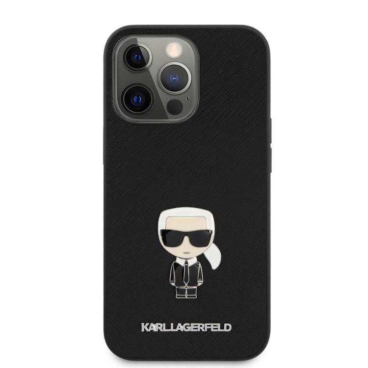 CG MOBILE Karl Lagerfeld PU Saffiano Case With Metal Pin Ikonik Compatible for iPhone 13 Pro Max (6.7") Easy Access to All Ports, Anti-Scratch, Shock Absorption & Drop Protection Back Cover Suitable with Wireless Charging Officially Licensed