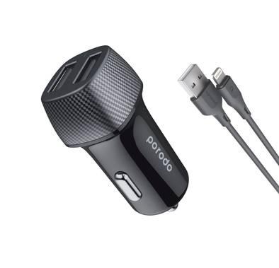 Porodo Dual Port Aluminum Car Charger 3.4A with Cable 0.9...