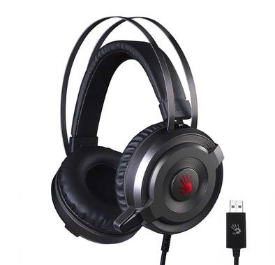 Bloody G520S 2.0 Gaming Headphones with Noise-Canceling Mic, Auto-Adjusting Headband, and 7-Color LED light - Black