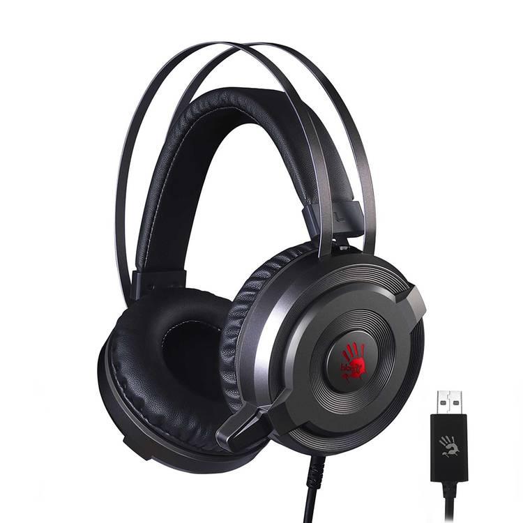 Bloody G520S 2.0 Gaming Headphones with Noise-Canceling Mic, Auto-Adjusting Headband, and 7-Color LED light - Black