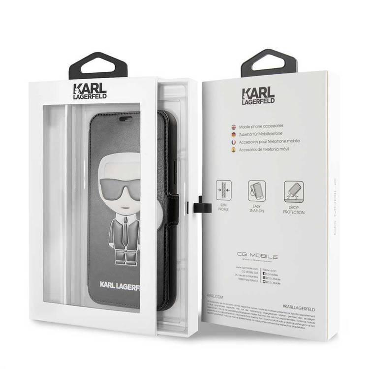 CG MOBILE Karl Lagerfeld Full Body Ikonik Booktype Case with Credit Card Slots Compatible for iPhone 11 Pro (5.8") Easy Access to All Ports, Scratch Resistant, Drop Protection & Shock Absorbent Back Cover Officially Licensed