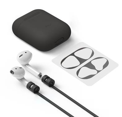 Elago Premier Pack # 1 Compatible for AirPods 1 / 2 ( Case / Strap / Dust Guard ) Anti-Scratch Case & Dust-proof Metal Cover, Strap Suitable for Running, Working Out at The Gym