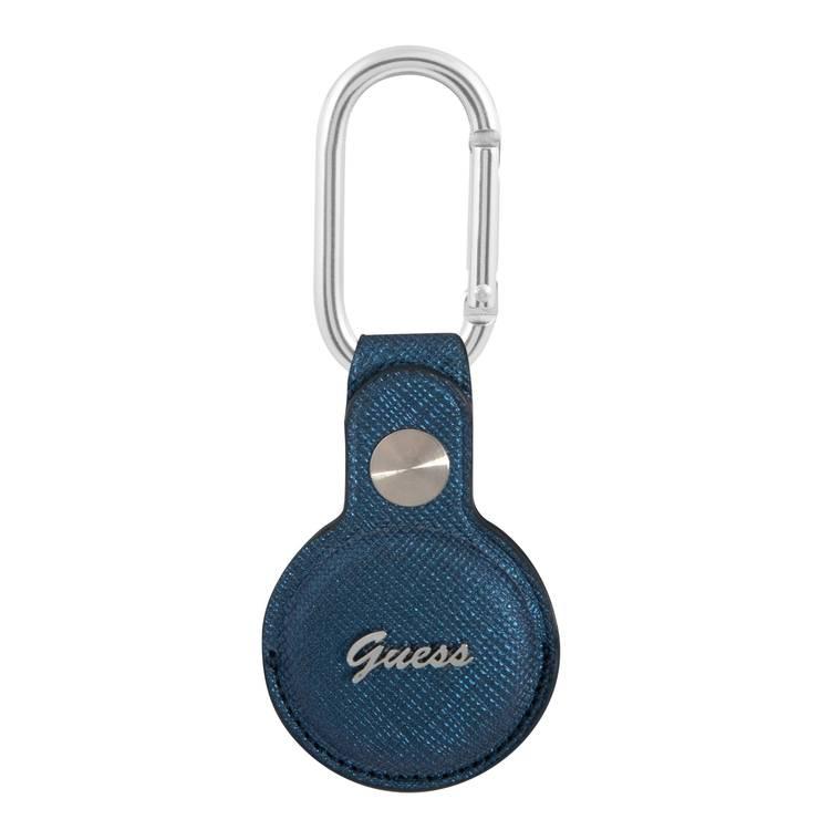 CG MOBILE Guess Saffiano PU Script Logo Case with Dog Clip for Airtag, Portable Protective Skin Cover, Anti-Lost Holder with Keychain Officially Licensed - Blue