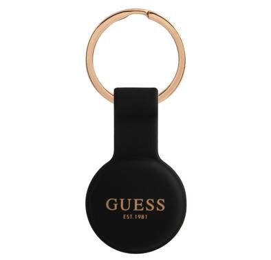 CG MOBILE Guess Silicone Classic Logo Case with Keychain for Airtag, Anti-Lost Holder with Key Ring, Easy to Attach Keys, Backpacks, Liner Bags Officially Licensed Black