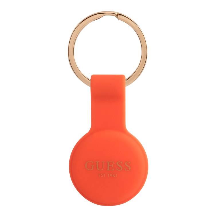 CG MOBILE Guess Silicone Classic Logo Case with Keychain Compatible for Airtag, Portable Protective Skin Cover, Anti-Lost Holder with Key Ring Suitable for AirTag Bluetooth Tracker, Easy to Attach Keys, Backpacks, Liner Bags Officially Licensed - White Orange