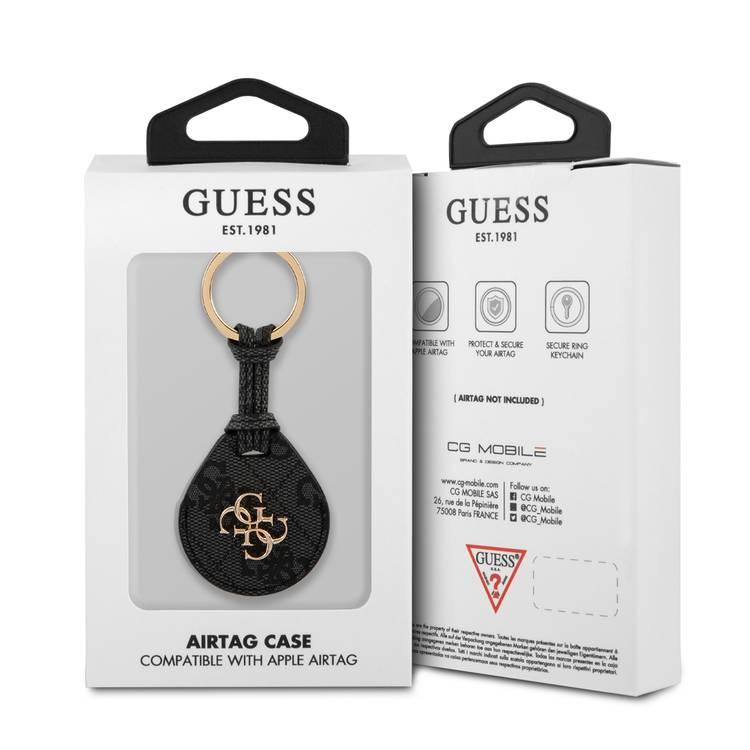 CG MOBILE Guess Big 4G PU Flat Ring Case for AirTag, Anti-Lost Holder with Key Ring Suitable for AirTag Bluetooth Tracker, Easy to Attach Keys Officially Licensed Black
