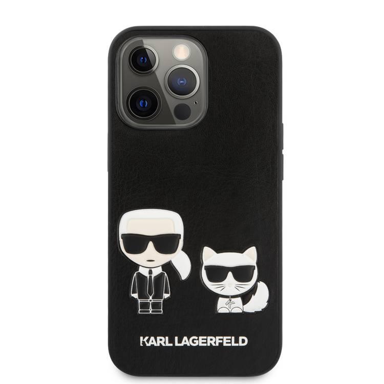 CG MOBILE Karl Lagerfeld PU Leather Case Karl & Choupette Bodies Embossed Compatible for iPhone 13 Pro (6.1") Easy Access to All Ports, Scratch Resistant, Drop Protection