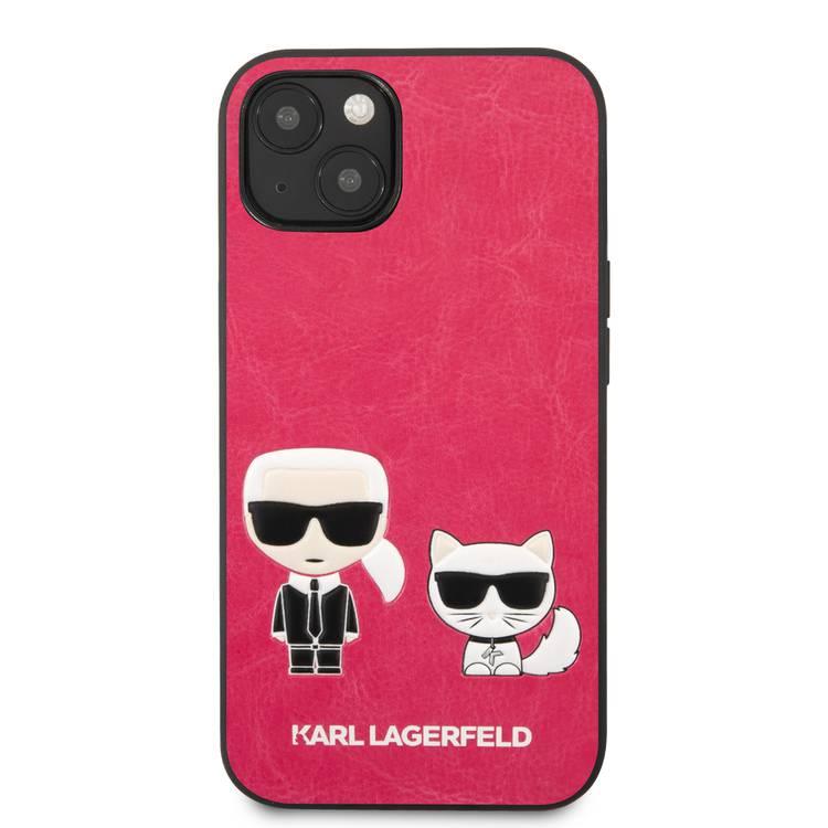 CG MOBILE Karl Lagerfeld PU Leather Case Karl & Choupette Bodies Embossed Compatible for iPhone 13 (6.1") Easy Access to All Ports, Scratch Resistant, Drop Protection