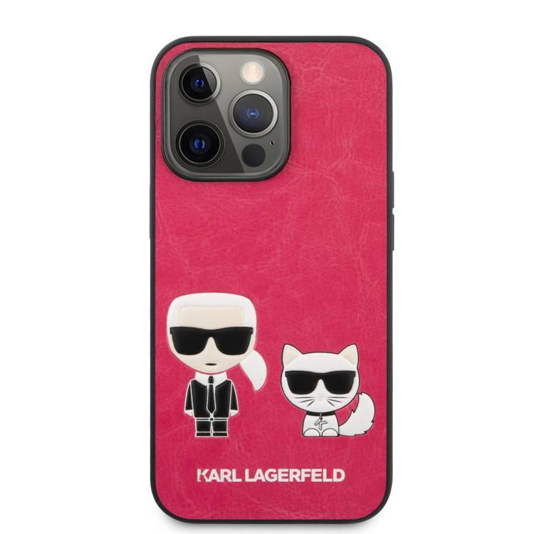 CG MOBILE Karl Lagerfeld PU Leather Case Karl & Choupette Bodies Embossed Compatible for iPhone 13 Pro (6.1") Easy Access to All Ports, Scratch Resistant, Drop Protection