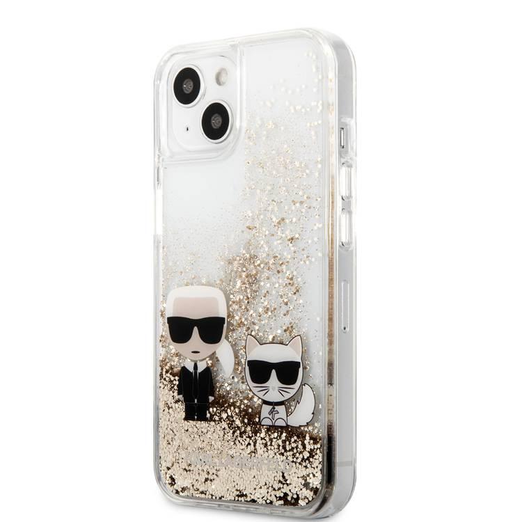 CG MOBILE Karl Lagerfeld Liquid Glitter Case Karl And Choupette Head Compatible for iPhone 13 Mini (5.4") Easy Access to All Ports, Scratch Resistant, Drop Protection Back Cover Suitable with Wireless Charging Officially Licensed