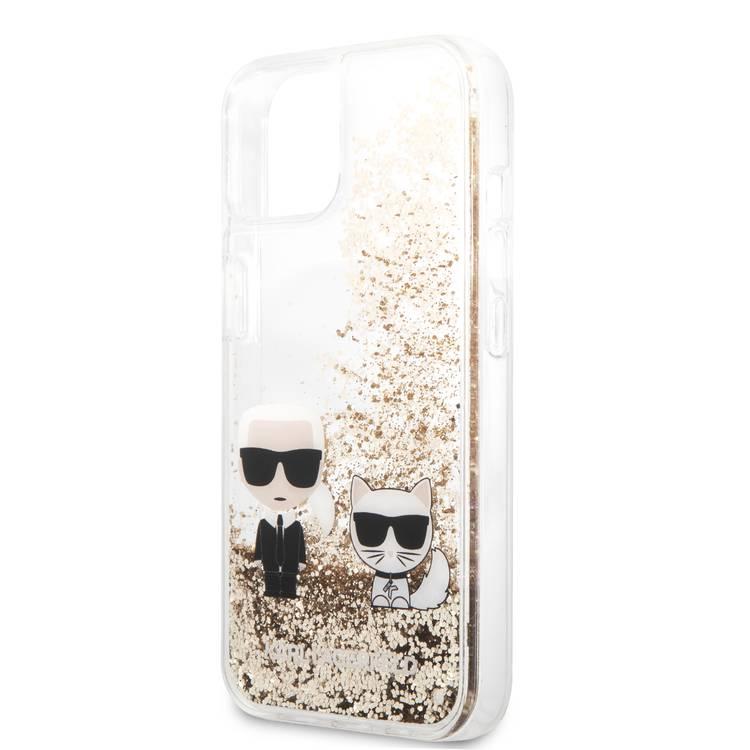 CG MOBILE Karl Lagerfeld Liquid Glitter Case Karl And Choupette Head Compatible for iPhone 13 Mini (5.4") Easy Access to All Ports, Scratch Resistant, Drop Protection Back Cover