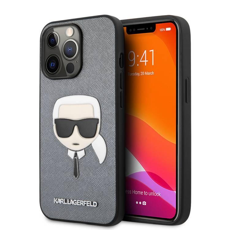 CG MOBILE Karl Lagerfeld PU Saffiano Case with Embossed Karl`s Head Compatible for iPhone 13 Pro Max (6.7") Easy Access to All Ports, Scratch Resistant, Drop Protection Back Cover