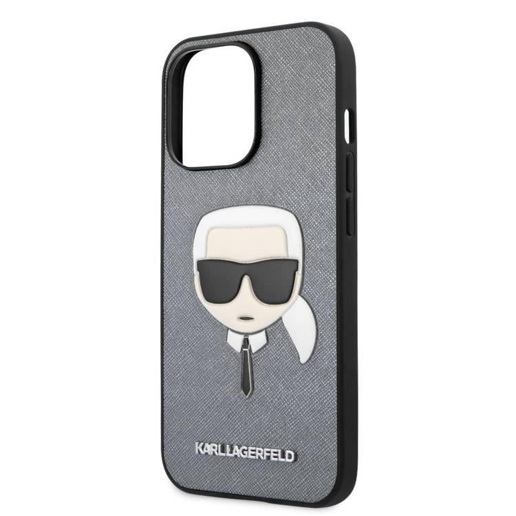 CG MOBILE Karl Lagerfeld PU Saffiano Case with Embossed Karl`s Head Compatible for iPhone 13 Pro Max (6.7") Easy Access to All Ports, Scratch Resistant, Drop Protection Back Cover Suitable with Wireless Charging Officially Licensed