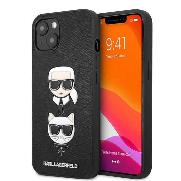 CG MOBILE Karl Lagerfeld PU Saffiano Case with Embossed Karl & Choupette Head Compatible for iPhone 13 (6.1") Scratch Resistant, Easy Access to All Ports, Drop Protection