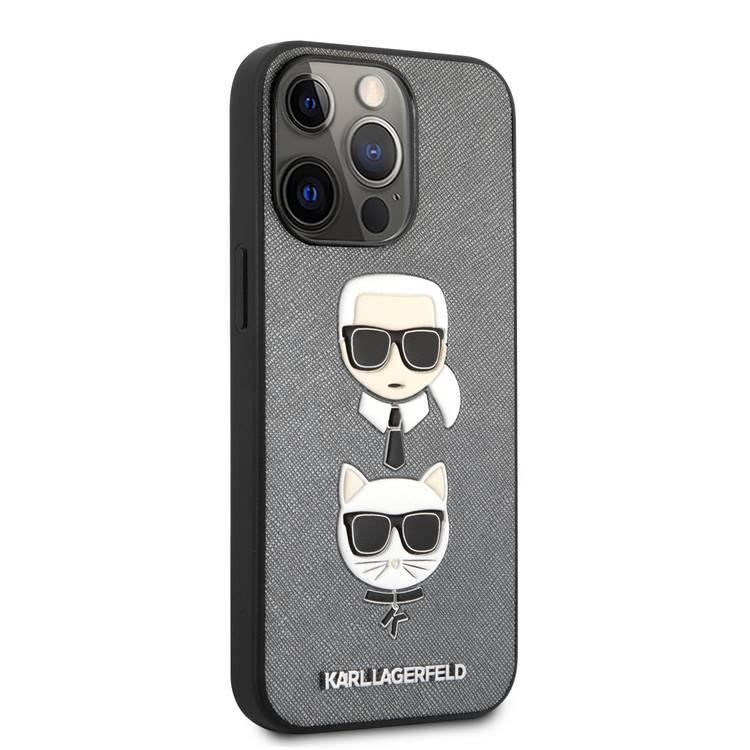 CG MOBILE Karl Lagerfeld PU Saffiano Case with Embossed Karl & Choupette Head Compatible for iPhone 13 Pro (6.1") Scratch Resistant, Easy Access to All Ports, Drop Protection