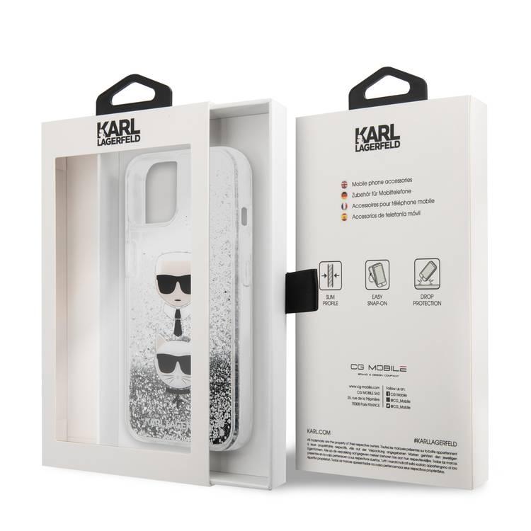 جراب CG MOBILE Karl Lagerfeld سائل لامع كارل ورأس Choupette متوافق مع iPhone 13 (6.1 بوصة) سهل الوصول إلى جميع المنافذ ، مقاوم للخدش ، غطاء خلفي للحماية من السقوط