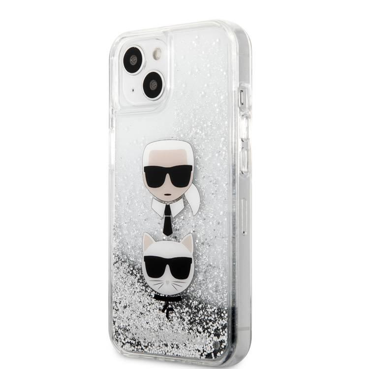 جراب CG MOBILE Karl Lagerfeld سائل لامع كارل ورأس Choupette متوافق مع iPhone 13 (6.1 بوصة) سهل الوصول إلى جميع المنافذ ، مقاوم للخدش ، غطاء خلفي للحماية من السقوط
