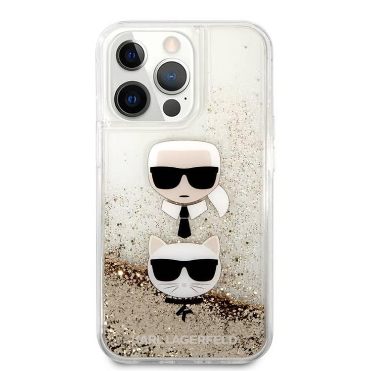 CG MOBILE Karl Lagerfeld Liquid Glitter Case Karl And Choupette Head Compatible for iPhone 13 Pro (6.1") Easy Access to All Ports, Scratch Resistant, Drop Protection Back Cover