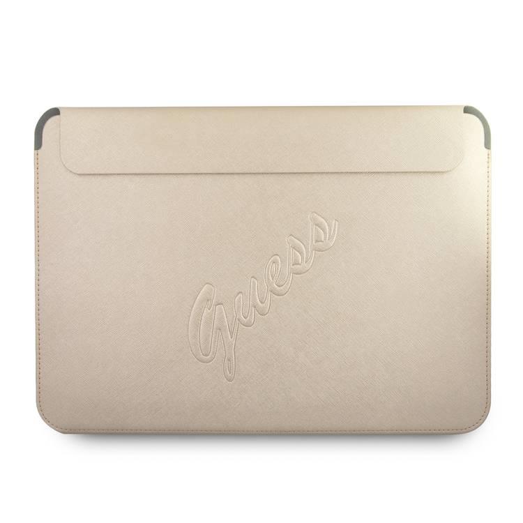 CG MOBILE Guess PU Saffiano Script Computer Sleeve 13" Elegant Notebook Bag for MacBook, Portable Storage Bag Suitable for Outdoor, Business, Office, School Officially Licensed Gold