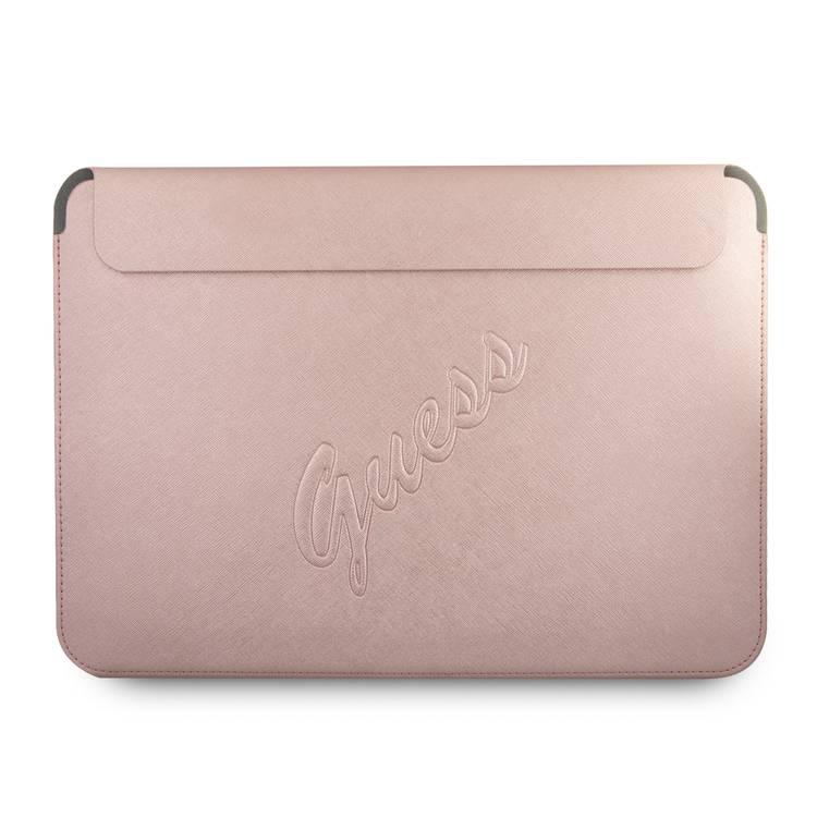 CG MOBILE Guess PU Saffiano Script Computer Sleeve 13" Elegant Notebook Bag for MacBook, Portable Storage Bag Suitable for Outdoor, Business, Office, School Officially Licensed Pink