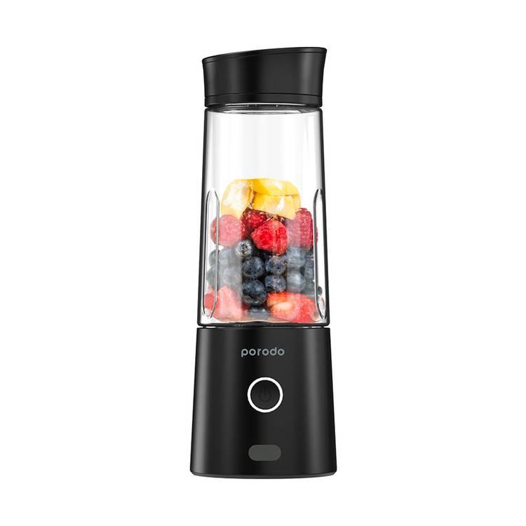 Porodo Lifestyle 6-Blade Portable Juicer 400mL 126W High-Powered Motor with Built-in Battery 2500mAh, Electric USB Rechargeable Juice Blender, Small Fruit Mixe - Black