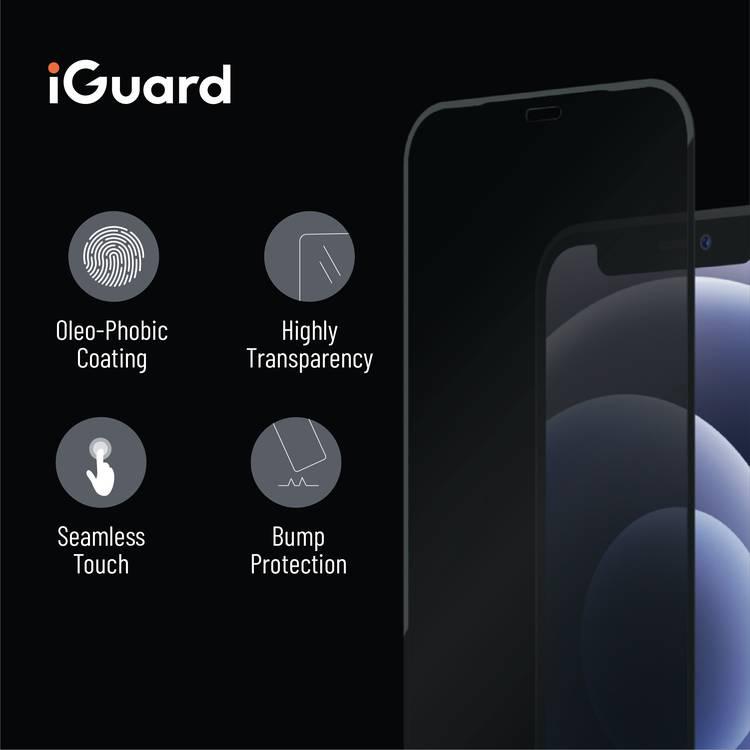 iGuard by Porodo 3D Curved-Edge Glass Screen Protector with Oleo-Phobic Coating Compatible for iPhone 13 Pro Max (6.7") 9H Hardness, Seamless Touch, Shock & Impact Protection