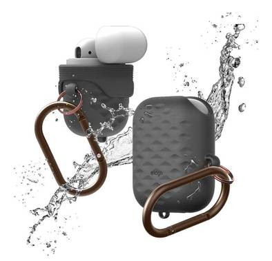 Elago Waterproof Active Case Compatible for Apple Airpods, Waterproof & Dustproof, Convenient for Charging, Aluminum Carabiner for Belt Strap/Bag, Impact Resistant - Dark Gray