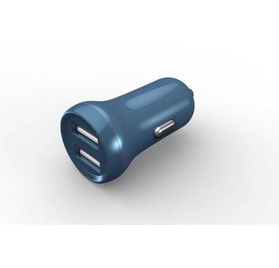 Porodo Dual Port Mini Car Charger 2.4A - Compact & Full of Power Cigarette Lighter Adapter - USB-A Ports Charge 2 Devices Compatible for Smartphones - Dark Blue