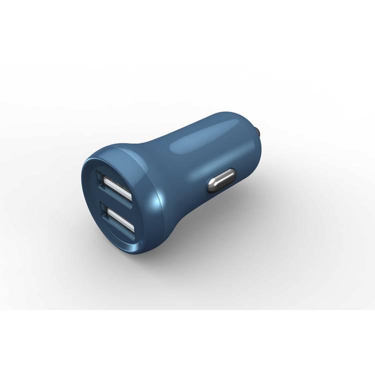 Porodo Dual Port Mini Car Charger 2.4A - Compact & Full of Power Cigarette Lighter Adapter - USB-A Ports Charge 2 Devices Compatible for Smartphones - Dark Blue