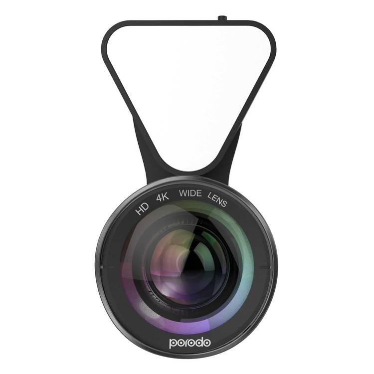 Porodo 3 in 1 Phone Camera Lens with Detachable Flash 3 Level Brightness - Adjustable Angle - 0.6x Wide Angle Lens - 15x Macro Lens - Dual Lens Suitable for Smartphones - Black