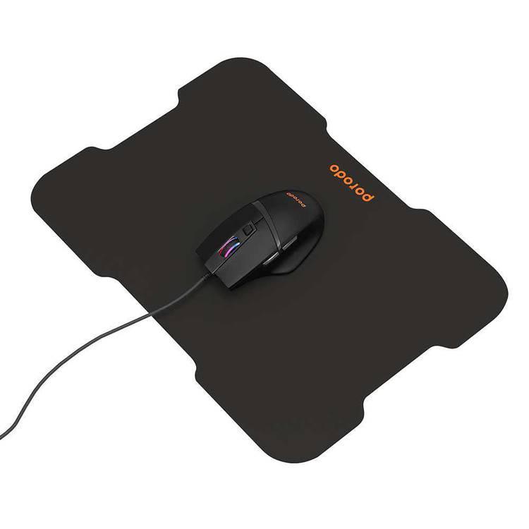 Porodo Ergonomic 6D Wired Gaming Mouse with Mousepad Combo - 3200 Adjustable DPI - Rubberized Surface - 6 Functional Buttons -  Multi Color Backlight Mouse with 1.5m Wire - Black