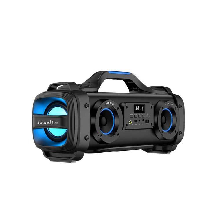 Porodo Soundtec Pure Bass Portable Wireless Bluetooth Party Speaker with Classic Handle - Built-in Rechargeable Battery 4400mAh - USB disk/FM Radio/AUX/Bass & Concert Mode - Black