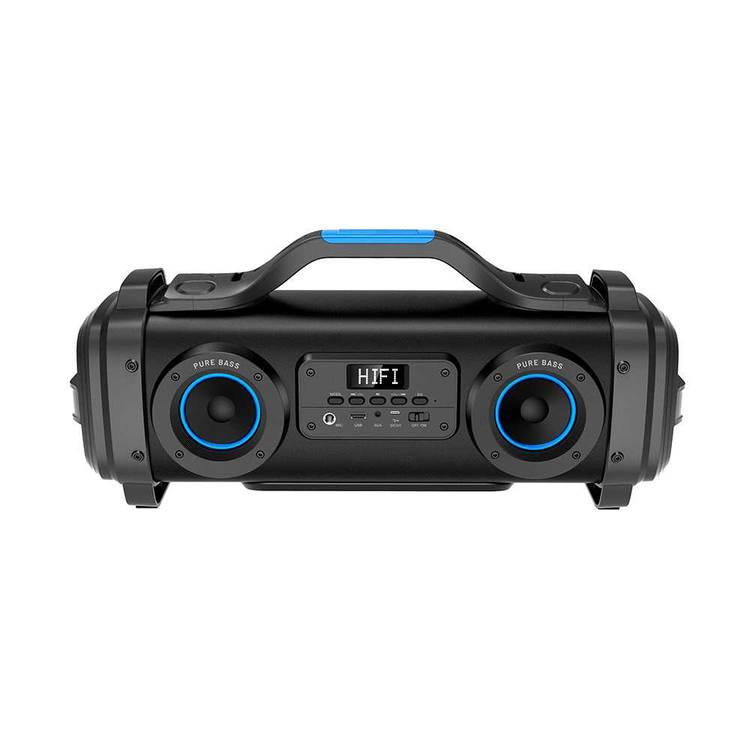 Porodo Soundtec Pure Bass Portable Wireless Bluetooth Party Speaker with Classic Handle - Built-in Rechargeable Battery 4400mAh - USB disk/FM Radio/AUX/Bass & Concert Mode - Black