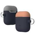 Elago Duo Hang Case for Airpods, With Metal Carabiner, Impact Resistant & Scratch Resistant, Fits Perfectly w/out Interfering Charging -Body-Jean Indigo / Top-Peach,Gray