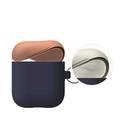 Elago Duo Hang Case for Airpods, With Metal Carabiner, Impact Resistant & Scratch Resistant, Fits Perfectly w/out Interfering Charging -Body-Jean Indigo / Top-Peach,Gray