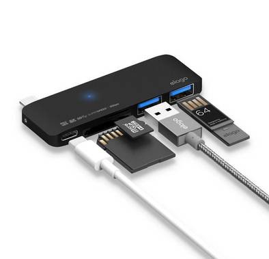 Elago Aluminum Multi Hub Type-C, SD Card Reader, MicroSD Card Reader, & two USB 3.0 ports, Multiple Devices All at Once (2W MAX), Perfect Travel Buddy! Stable Power Supply - Black